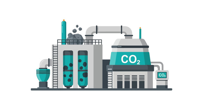 Industrial Carbon Capture and Storage (CCS) Facility Vector Illustration - Green Technology and CO2 Sequestration Concept for Sustainability and Climate Change Mitigation