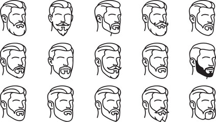Fototapeta premium Set of male head profiles showing various beard and mustache styles with mustache grooming barbershop portrait