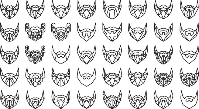 Set of geometric hipster beard and mustache icons collection with mustache geometric barbershop masculine
