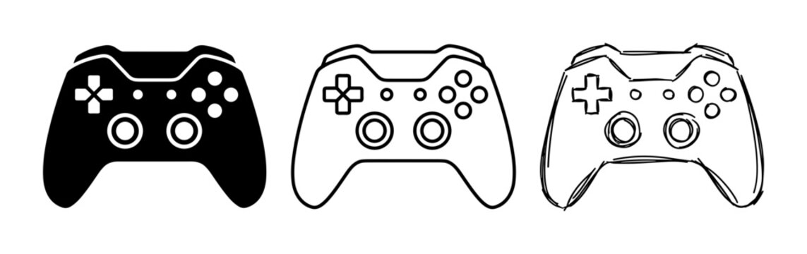 Video Game Controllers, Gaming Joysticks, Digital Entertainment Input Devices, Vector Icons Set