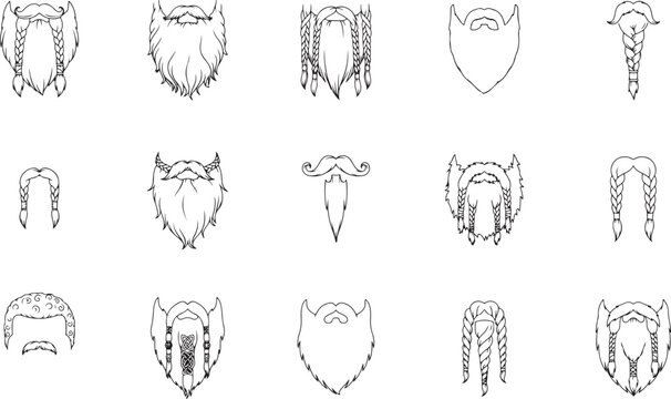 Set of various beard and mustache styles vector illustrations with mustache grooming collection masculine