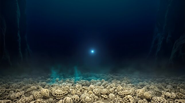 Abstract Geological Portrait of the Challenger Deep Mariana Trench Floor with Bioluminescent Illumination and Hadal Sediment Macro Texture