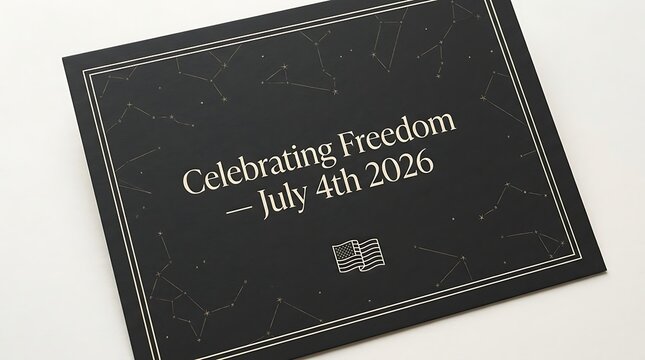 Minimalist black card celebrating freedom july 4th 2026 typography design