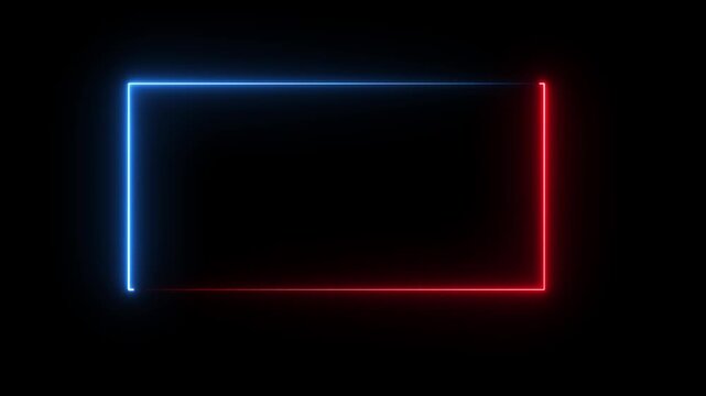 glowing neon square rectangle picture frame icon animation shape frame rotation footage round border frame movement photo frame neon box.4k video