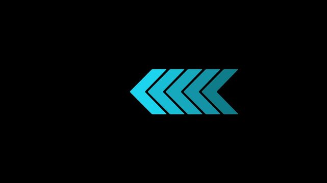 Left-directional arrow loop animation. Animated forward arrows on black motion background