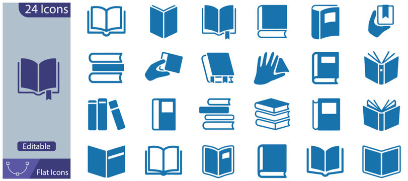 Book and Education Icons Collection Featuring Reading Learning Knowledge Publishing and Academic Study Resources