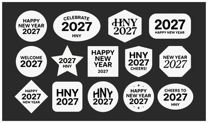 Obraz premium Vector set of diverse 2027 new year badges and festive graphic labels with stickers celebration typography minimalist template announcement creative decorative greeting collection