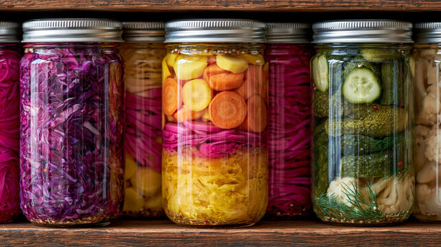 Colorful Organic Mason Jars: Homemade Pickles, Fermented Vegetables, and Vibrant Culinary Arts