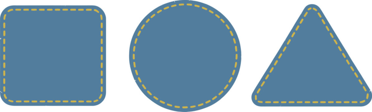 Blank Blue Textile Label Icon Collection with Dashed Sewing Stitches for Fashion Branding Clothing Tag Elements Web Interfaces and App Layouts