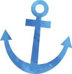 Blue watercolor nautical anchor icon isolated on transparent background © Barca