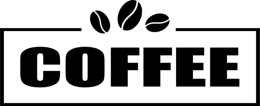 Minimalist coffee logo vector illustration. Featuring the black text "COFFEE" within a rectangular frame, with a coffee bean icon. Suitable for coffee shop branding, cafe signage, packaging, and label