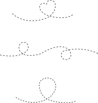 Abstract wavy squiggle dashed line collection. Dotted spiral curve line. Transport dot paths lines. Thin line abstract doted swirl path. Minimal squiggle divider, loopy line vector icon isolated.