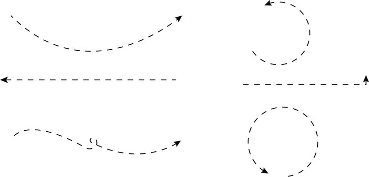 Abstract wavy squiggle dashed line collection. Dotted spiral curve line. Transport dot paths lines. Thin line abstract doted swirl path. Minimal squiggle divider, loopy line vector icon isolated.