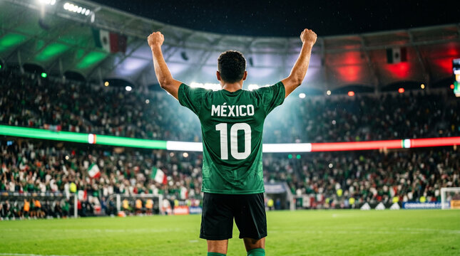 Mexican Soccer Player Celebrating Victory at Stadium