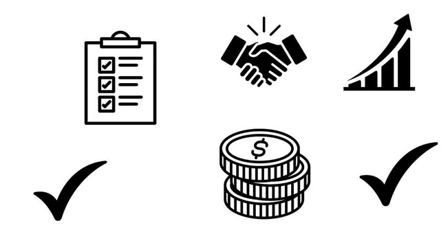 Conceptual Business Success Icons Strategy, Growth, and Financial Achievement Set