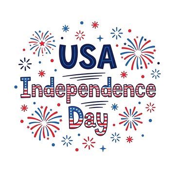 Usa independence day celebration with fireworks and patriotic elements on white background