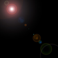 Fototapeta premium Lens flare artistic effect isolated on black background, asymmetric light rays