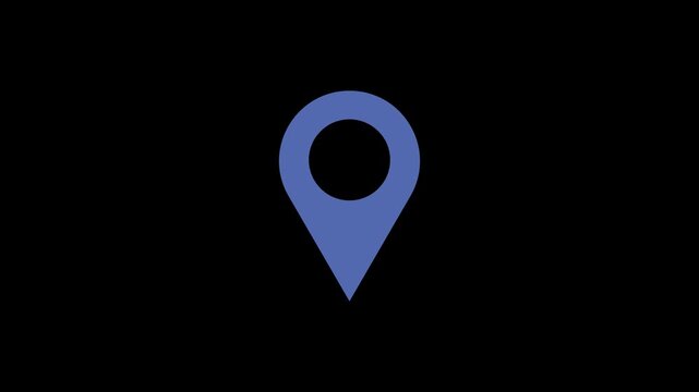 location pin animation, map marker icon, with blue color  4k video. for navigation and tracking technology black background.