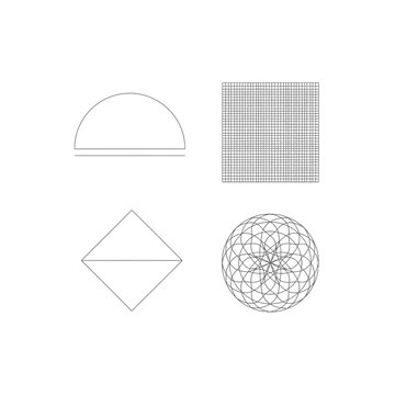 Set of four minimalist geometric outline wireframe shapes.