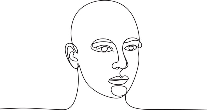 Minimalist line drawing of a bald human head in profile view