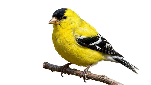 American Goldfinch Perched On Branch Detailed Feathering On Transparent Background