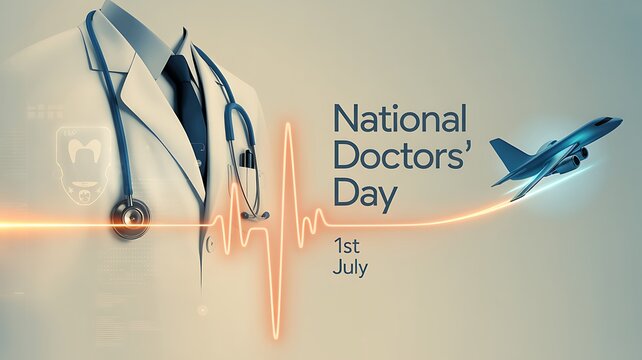 National doctors day greeting with stethoscope and airplane
