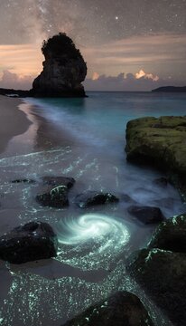 A mesmerizing view of the bioluminescent beaches in Vaadhoo Island Maldives Coastal scene
