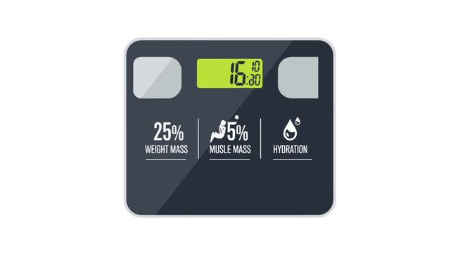Modern Digital Body Composition Smart Scale Illustration Isolated on White - Metrics for Weight, Muscle Mass, and Hydration
