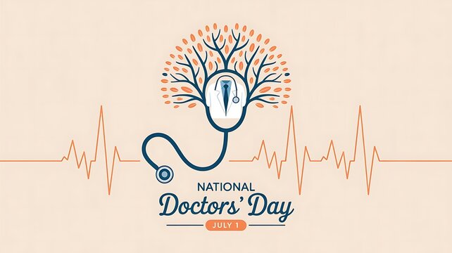 National doctors day stethoscope tree with heartbeat line
