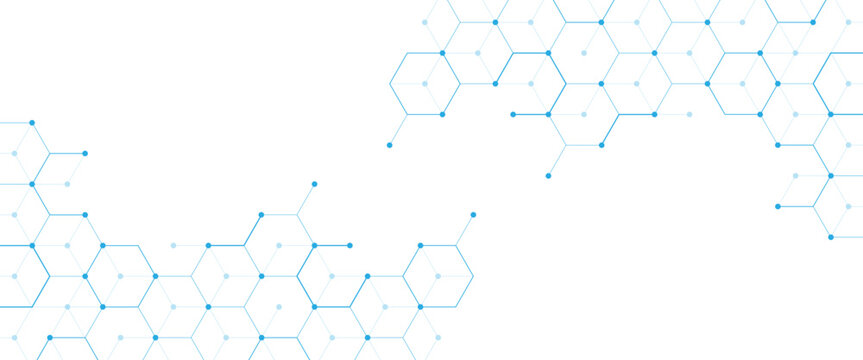 Vector digital science network geometric hexagonal dots and lines elements medical technology  illustration abstract background