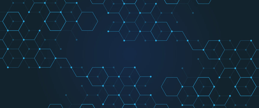 Vector digital science network geometric hexagonal dots and lines elements medical technology  illustration abstract background