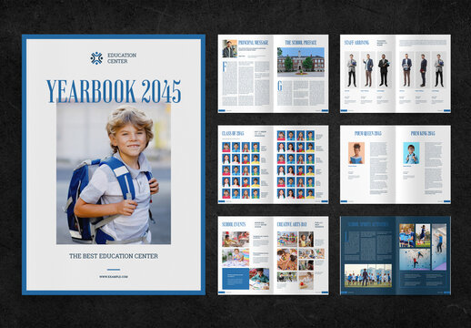 School Yearbook Layout with Blue Accents