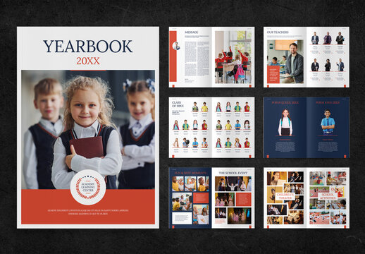 School Yearbook Layout with Red Accents