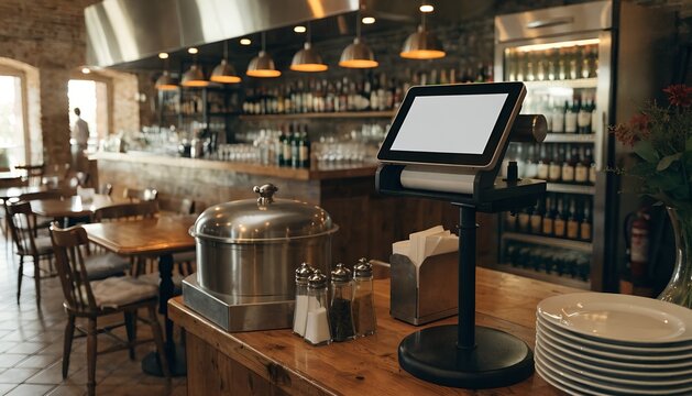 Blank touch cash register terminal in catering facilities bar and restaurant payment system