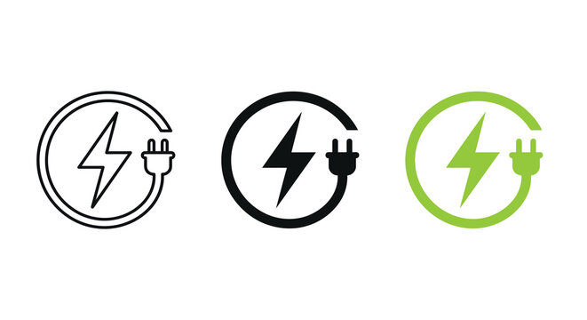 electricity plug icons in flat style circle