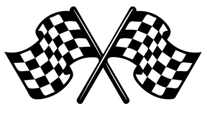 Black and white crossed checkered racing flags icon with checkered competition motorsport illustration speedway champion silhouette © Roushon
