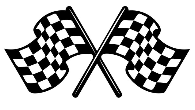 Black and white crossed checkered racing flags icon with checkered competition motorsport illustration speedway champion silhouette