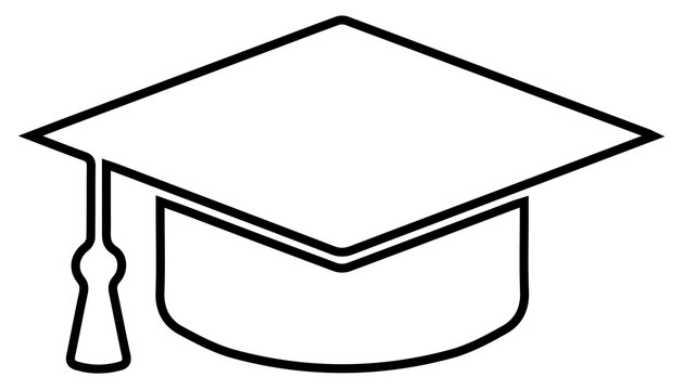 Minimalist black outline icon of a graduation cap representing education and academic success with graduation mortarboard education