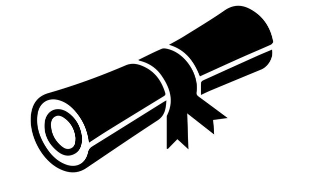 Black diploma scroll icon with ribbon representing academic completion and achievement isolated on white background graduation certificate
