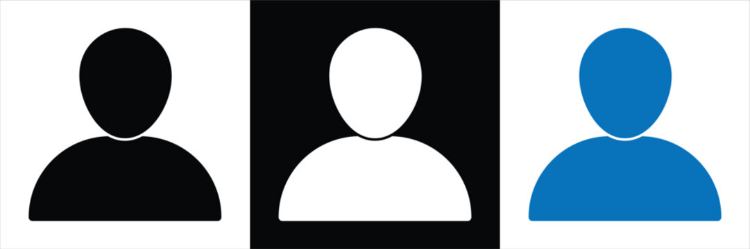 User profile avatar icon set isolated on white and black background