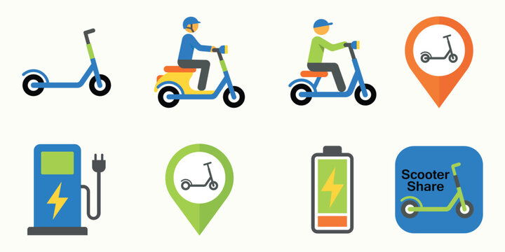 Smart Urban E Scooter Mobility and Ride Sharing Icons