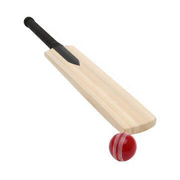 Wooden cricket bat with red ball