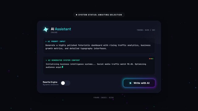 AI Assistant Interface Screen with Prompt Optimization and Automated Text Generation for Artificial Intelligence Software Development and Tech Demos