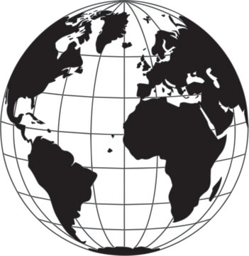Black and White Planet Earth Globe Grid Vector Illustration