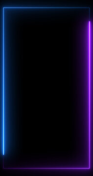 Blue and Purple Neon Vertical Rectangle Frame Background, Futuristic Glowing Border Animation for Reels Shorts Stories, Digital Technology Overlay Template, Cyber Light Motion Loop in 4K