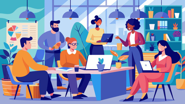 Office workers collaborating, modern team meeting, business people vector, diverse coworkers