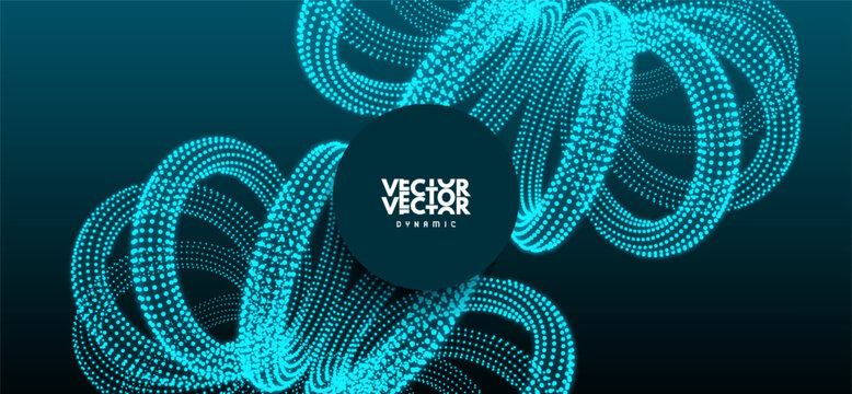 Torus. A set of figures arranged cyclically around a circle. Dynamic mathematical model. Grid. Scientific background. 3D vector for a brochure, poster, cover, postcard, presentation, flyer, or banner.