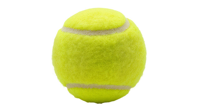 Bright yellow tennis ball with white seams, isolated on transparent background