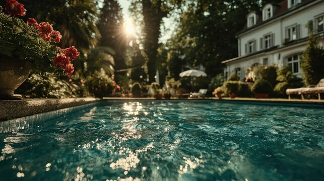 Luxurious poolside view at a sun-drenched estate