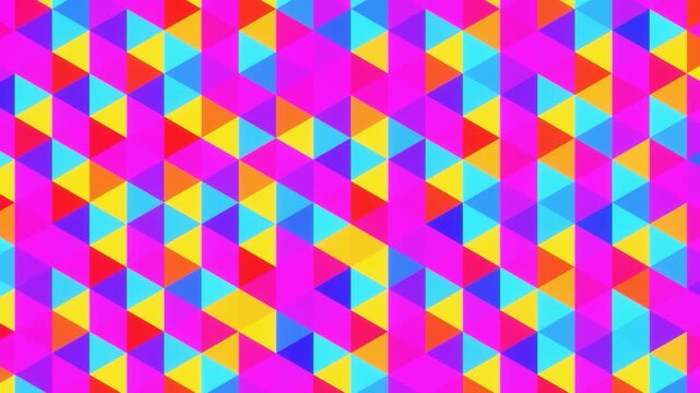 Vibrant geometric pattern with colorful shifting triangles creating a seamless abstract motion background animation